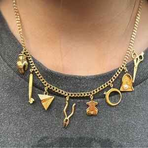 TOUS Gold Vermeil Job Charms Necklace • Rare Designer Bear & Tools Pendant